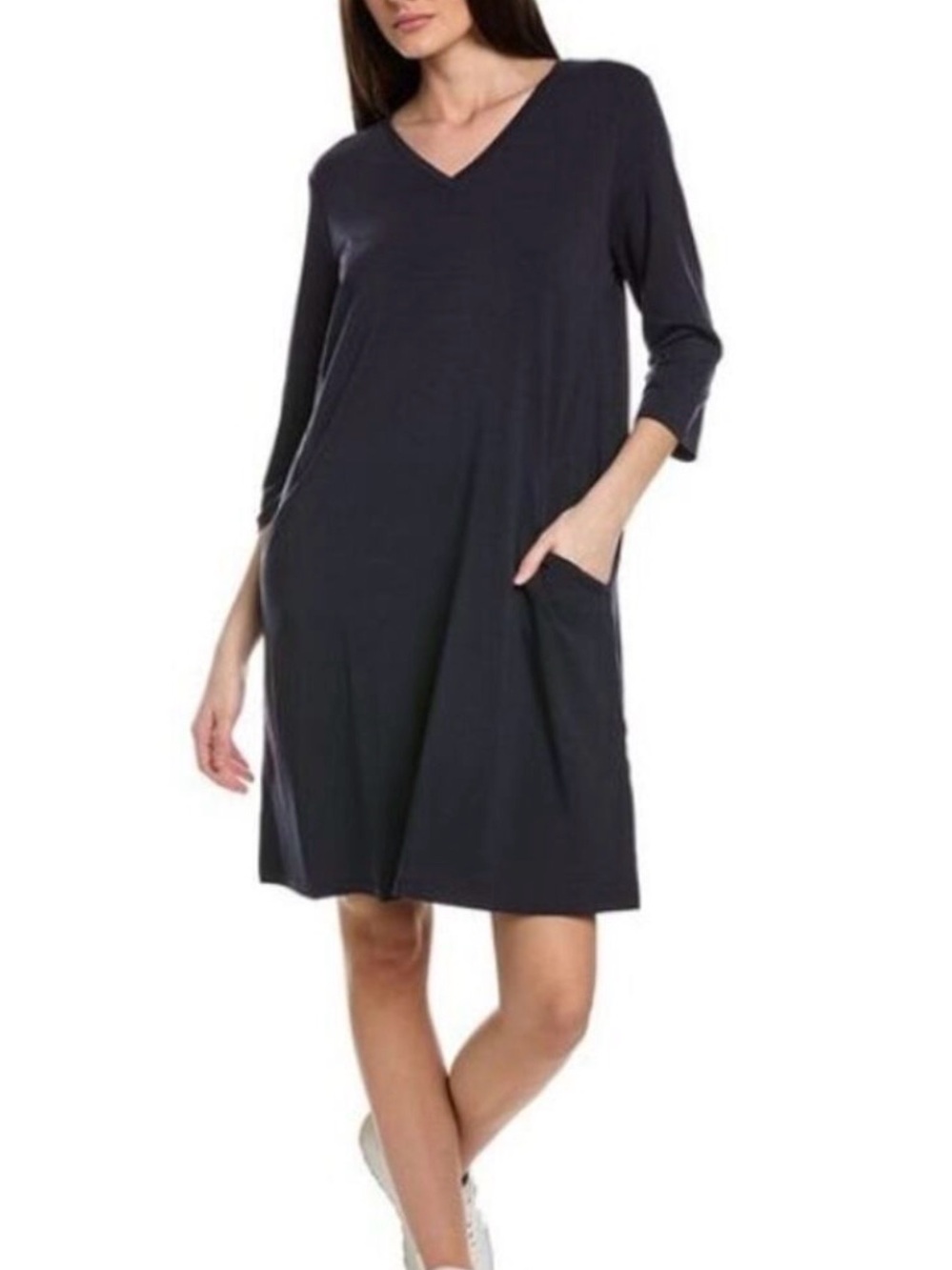 Eileen Fisher Charcoal V-Neck Shift Dress